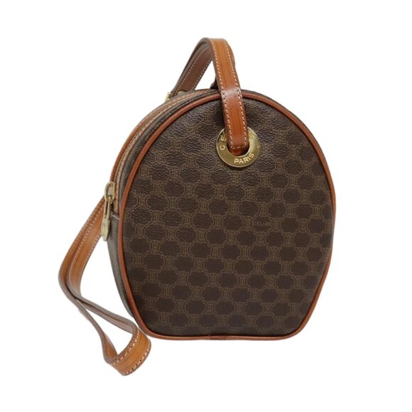 CELINE Macadam Canvas Shoulder Bag PVC Leather Brown Gold Auth 92725V - Picture 1 of 15